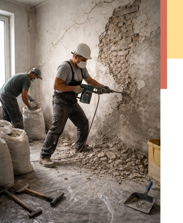 Демонтаж штукатурки со стен в Карталах от 7510 руб/м² — быстро и недорого | ОТДЕЛОЧНИК-Крт