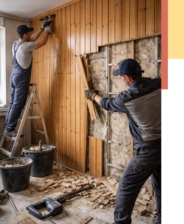 Демонтаж вагонки со стен в Карталах от 1512 руб. — снятие, удаление, срочно | ОТДЕЛОЧНИК-Крт