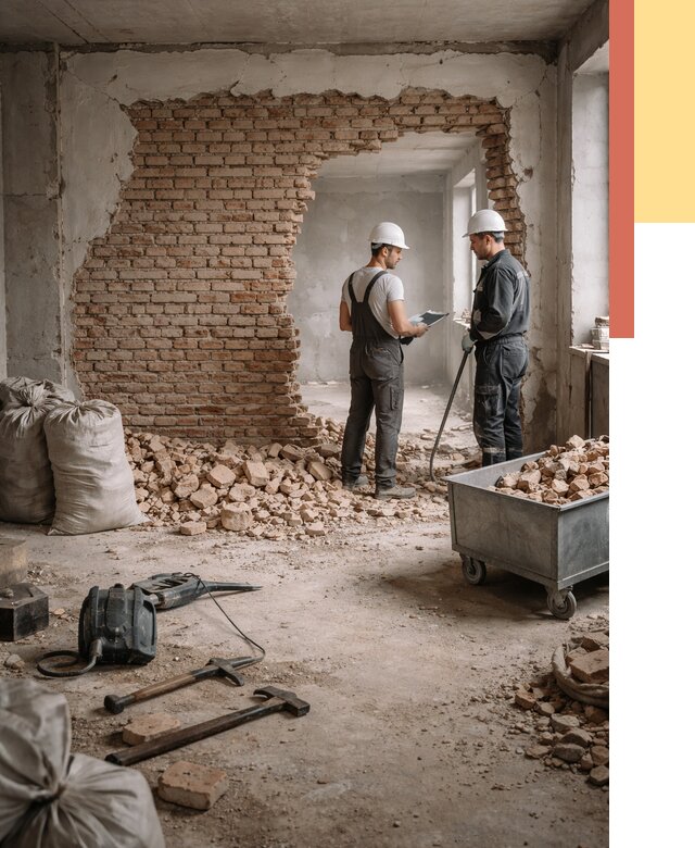 Демонтаж кирпичных стен в Карталах от 4381 руб. — быстро, недорого, под ключ | ОТДЕЛОЧНИК-Крт