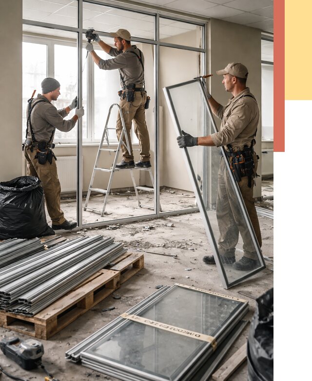 Демонтаж алюминиевых перегородок в Карталах от 4381 руб. — быстро и недорого | ОТДЕЛОЧНИК-Крт