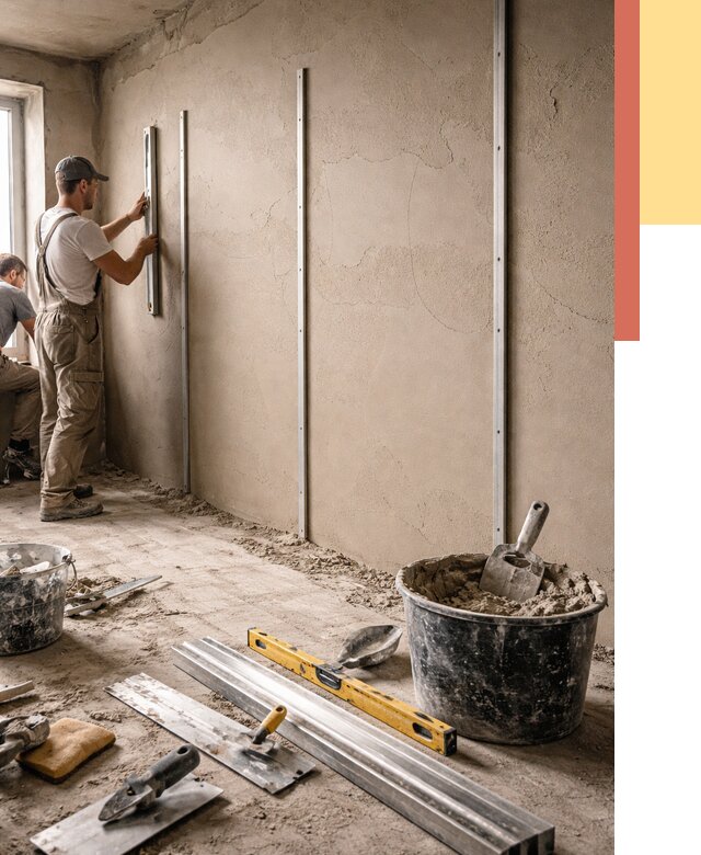 Штукатурка стен по маякам в Карталах от 5737 руб./м² — выравнивание под ключ | ОТДЕЛОЧНИК-Крт