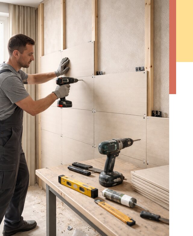 Монтаж МДФ панелей на стены в Карталах от 1304 руб. под ключ | ОТДЕЛОЧНИК-Крт