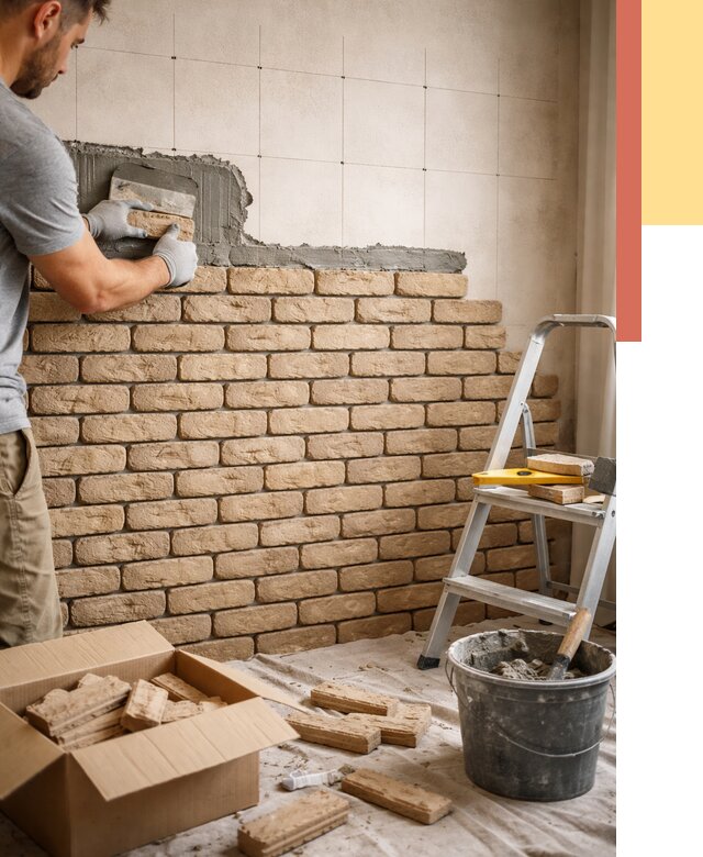 Монтаж декоративного кирпича в Карталах от 3338 руб./м² — быстро и недорого | ОТДЕЛОЧНИК-Крт