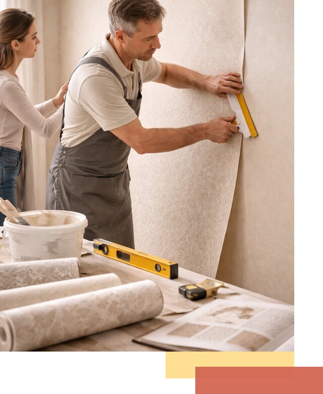 Поклейка обоев с подбором рисунка в Карталах