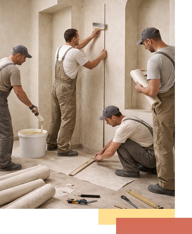 Поклейка обоев на сложные стены и неровные поверхности в Карталах