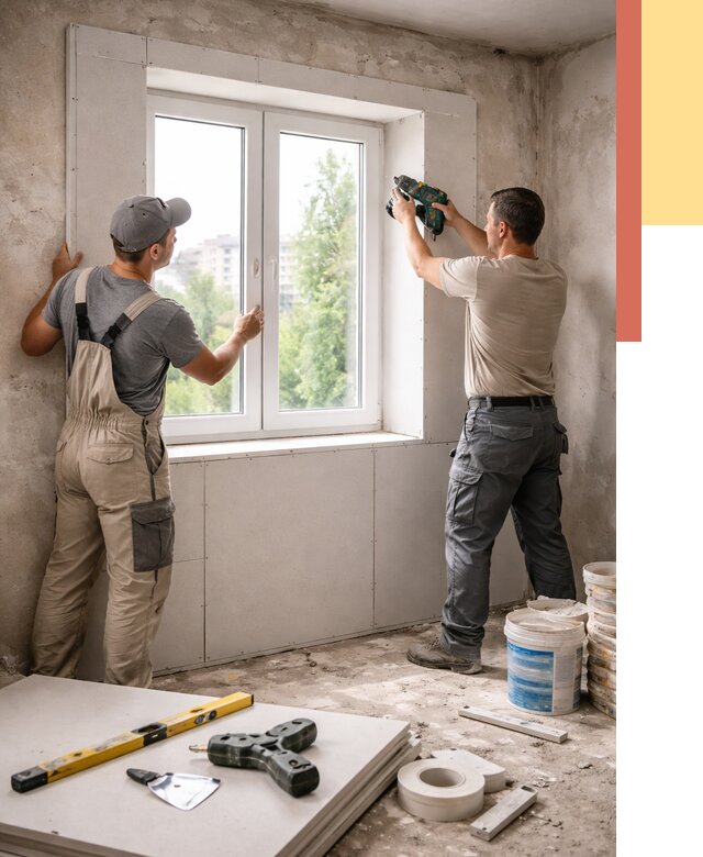 Монтаж откосов из гипсокартона в Карталах от 4694 руб. под ключ | ОТДЕЛОЧНИК-Крт