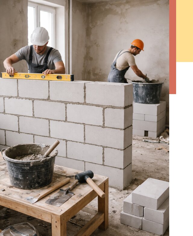 Кладка перегородок из газобетона в Карталах от 3338 руб. под ключ | ОТДЕЛОЧНИК-Крт