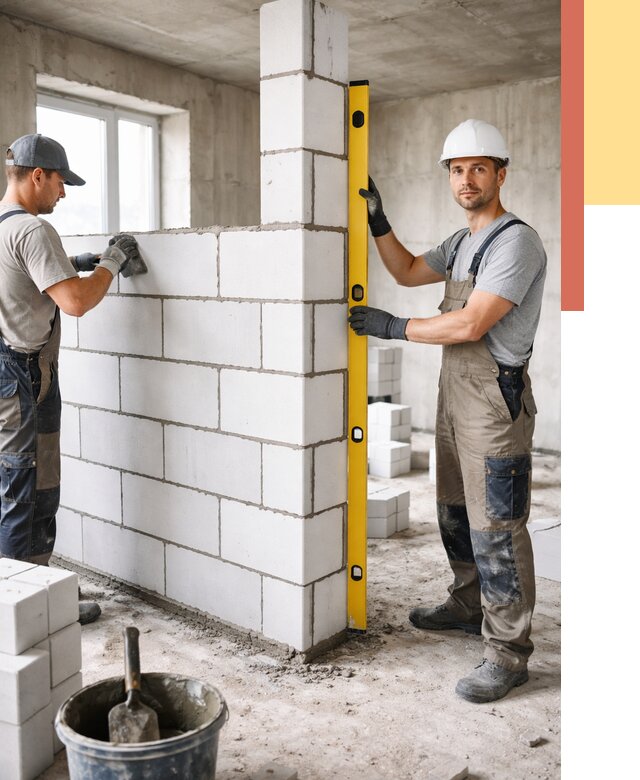 Кладка перегородок из пеноблока в Карталах от 1878 руб. под ключ | ОТДЕЛОЧНИК-Крт