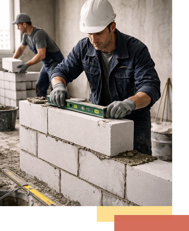 Кладка перегородок из пеноблока под ключ в Карталах