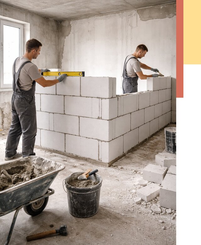 Кладка перегородок из ПГП в Карталах от 2608 руб./м2 — монтаж и возведение под ключ | ОТДЕЛОЧНИК-Крт