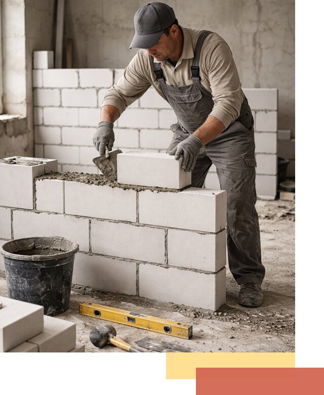 Кладка перегородок из силикатного блока в Карталах