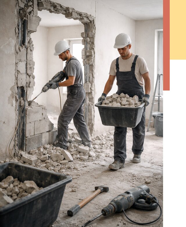 Демонтаж блоковых перегородок в Карталах от 3912 руб. — быстро и недорого | ОТДЕЛОЧНИК-Крт