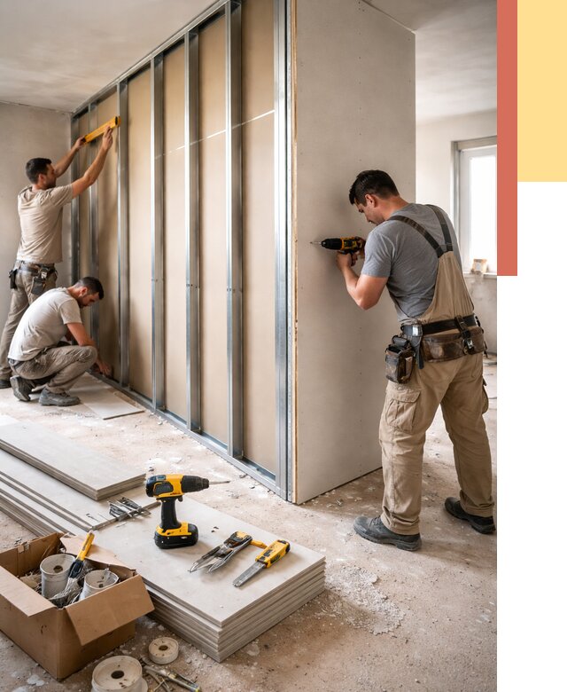 Монтаж однослойной перегородки из гипсокартона в Карталах от 678 руб. | ОТДЕЛОЧНИК-Крт