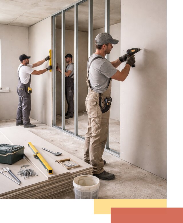 Однослойная перегородка из гипсокартона в Карталах под ключ, монтаж и отделка