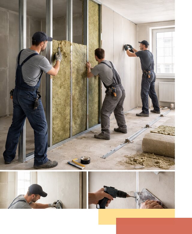 Перегородка из гипсокартона с шумоизоляцией в Карталах — монтаж под ключ