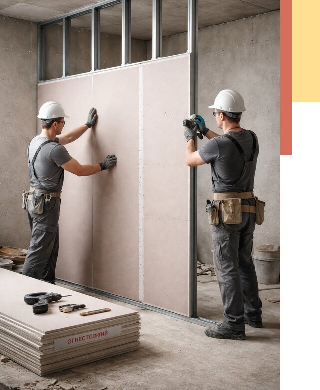 Перегородка из огнестойкого гипсокартона в Карталах от 1930 руб. под ключ | ОТДЕЛОЧНИК-Крт