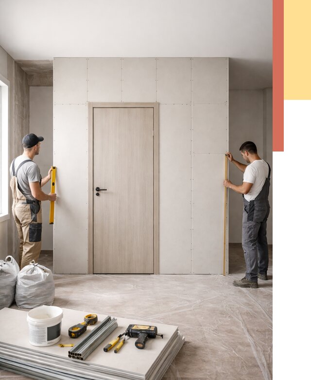 Перегородка из гипсокартона с дверью в Карталах от 4694 руб. под ключ | ОТДЕЛОЧНИК-Крт