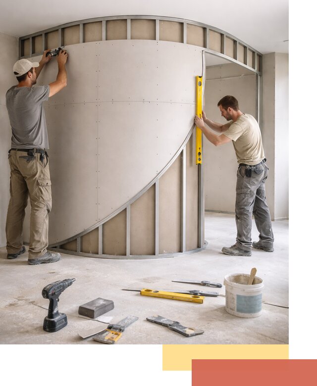 Радиусная перегородка из гипсокартона в Карталах под ключ