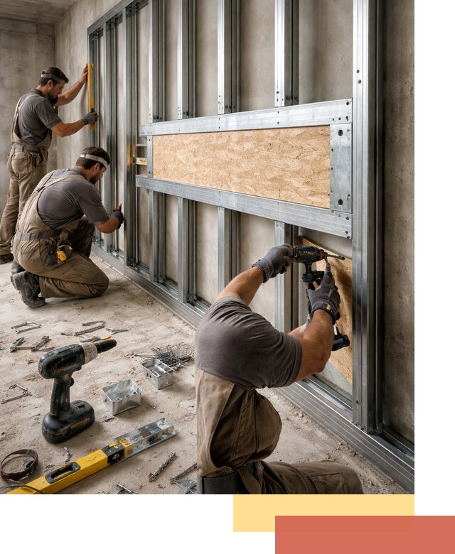 Усиленная перегородка для крепления тяжёлых конструкций в Карталах