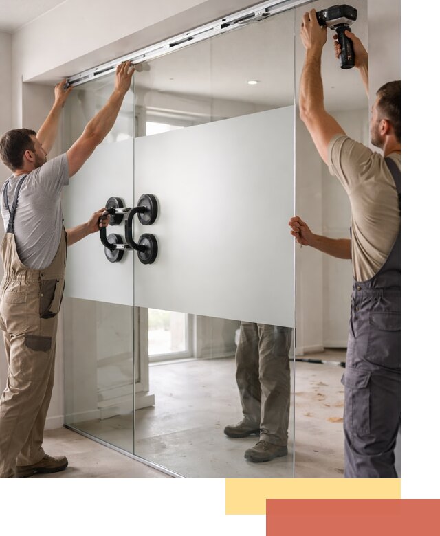 Матовые стеклянные перегородки под ключ в Карталах