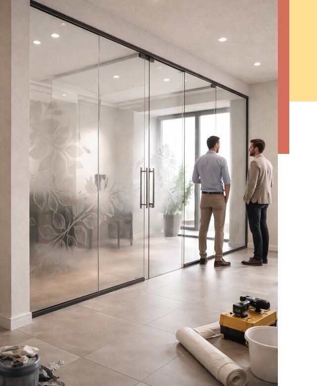 Стеклянные перегородки с рисунком в Карталах от 13039 руб. монтаж и нанесение | ОТДЕЛОЧНИК-Крт