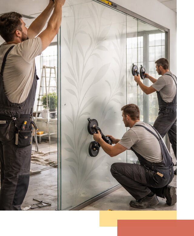 Стеклянные перегородки с рисунком на заказ в Карталах