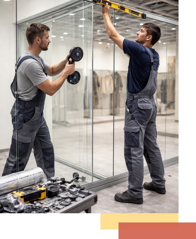 Стеклянные перегородки для магазинов в Карталах — монтаж и установка