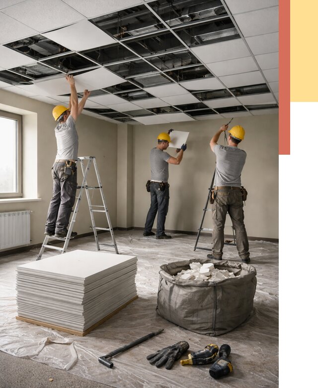 Демонтаж потолка Армстронг в Карталах от 4694 руб. быстро и недорого | ОТДЕЛОЧНИК-Крт