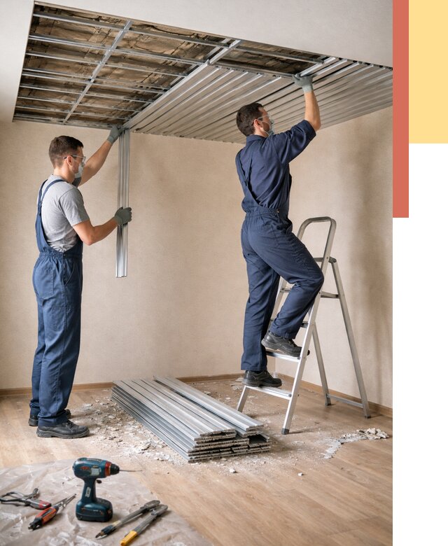 Демонтаж реечного потолка в Карталах от 4694 руб. быстро и недорого | ОТДЕЛОЧНИК-Крт