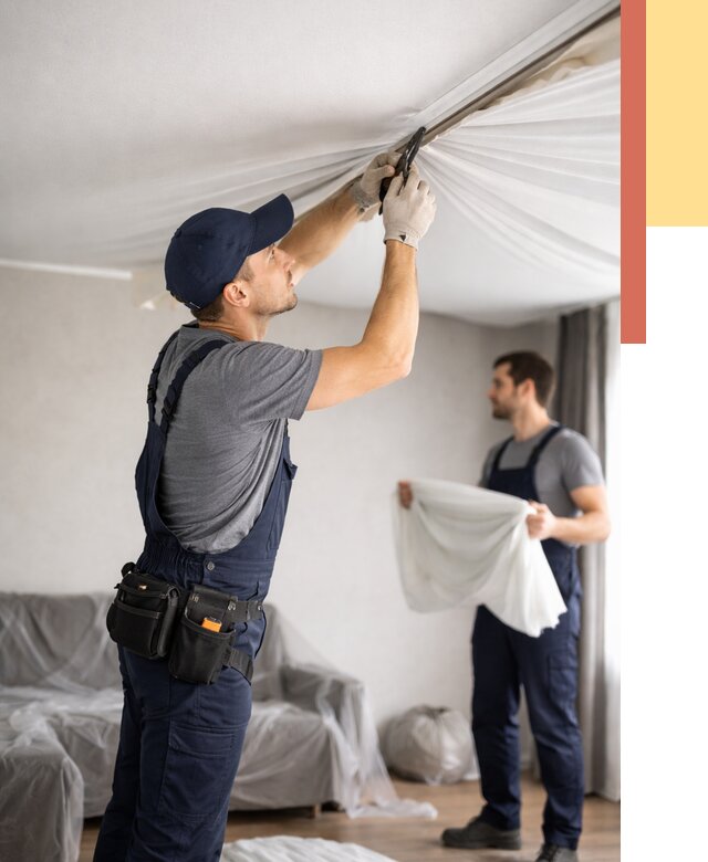 Демонтаж натяжного потолка в Карталах от 4694 руб. — снятие и разбор под ключ | ОТДЕЛОЧНИК-Крт