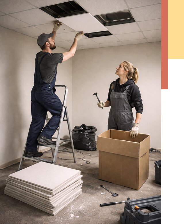 Демонтаж потолочной плитки в Карталах от 4694 руб. быстро и недорого | ОТДЕЛОЧНИК-Крт