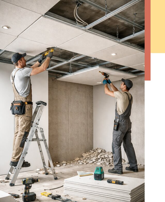 Монтаж акустического потолка в Карталах от 6780 руб/м2 — быстро и недорого | ОТДЕЛОЧНИК-Крт