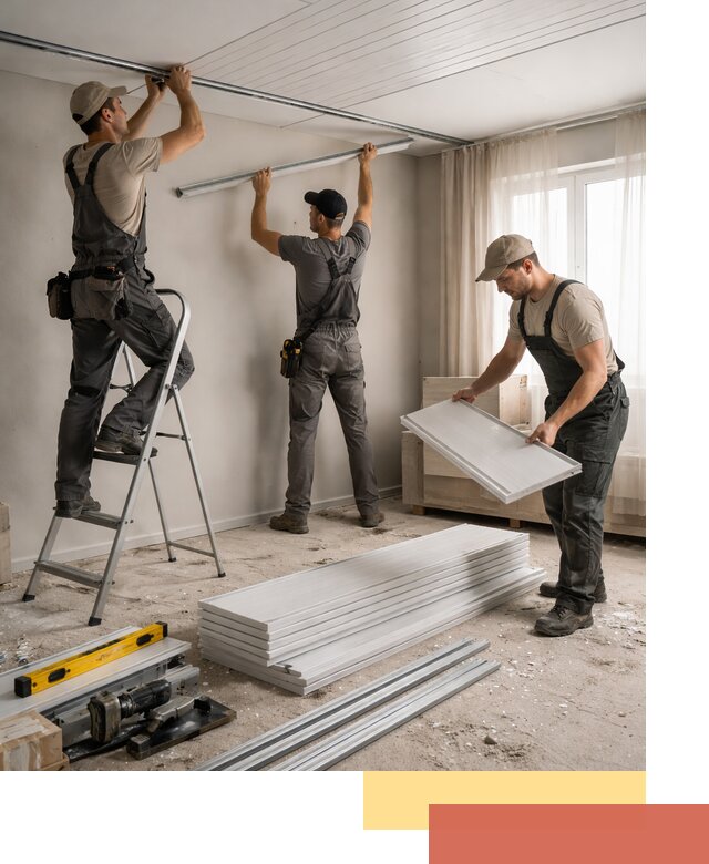 Монтаж потолка из ПВХ панелей в Карталах оперативно и качественно