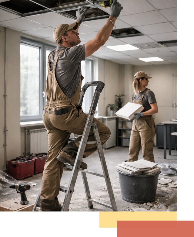 Ремонт потолка Армстронг и замена плит в Карталах