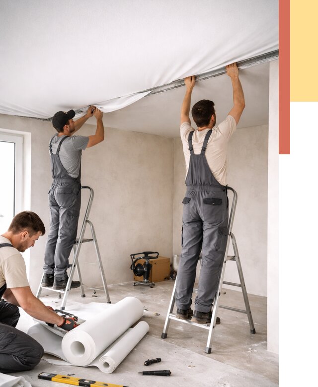 Монтаж тканевого натяжного потолка в Карталах от 3651 руб. под ключ | ОТДЕЛОЧНИК-Крт