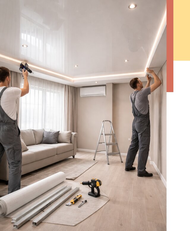 Монтаж глянцевого натяжного потолка в Карталах от 782 руб. под ключ | ОТДЕЛОЧНИК-Крт