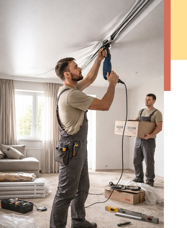 Монтаж сатинового натяжного потолка в Карталах от 3651 руб. | Быстро, недорого — ОТДЕЛОЧНИК-Крт