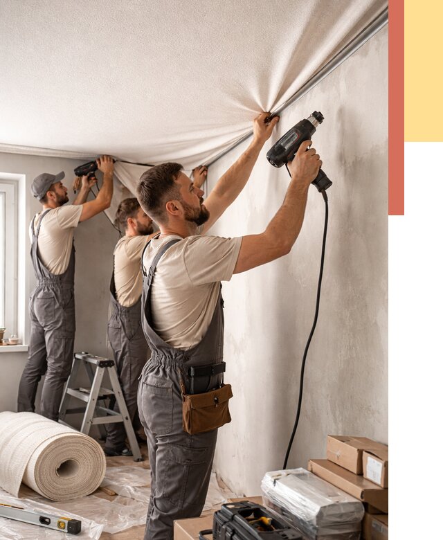 Монтаж фактурного натяжного потолка в Карталах от 782 руб. — ОТДЕЛОЧНИК-Крт