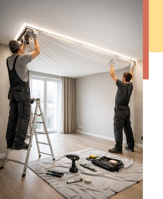 Монтаж парящего натяжного потолка в Карталах от 4694 руб. быстро и недорого | ОТДЕЛОЧНИК-Крт