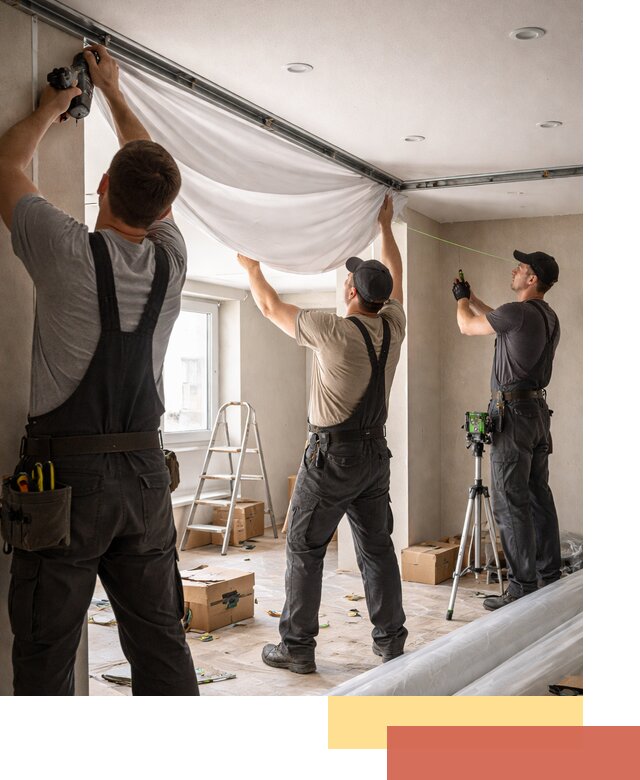 Монтаж парящего натяжного потолка под ключ в Карталах