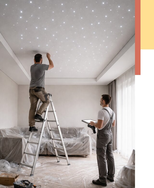 Монтаж натяжного потолка «звездное небо» в Карталах от 6780 руб. | ОТДЕЛОЧНИК-Крт