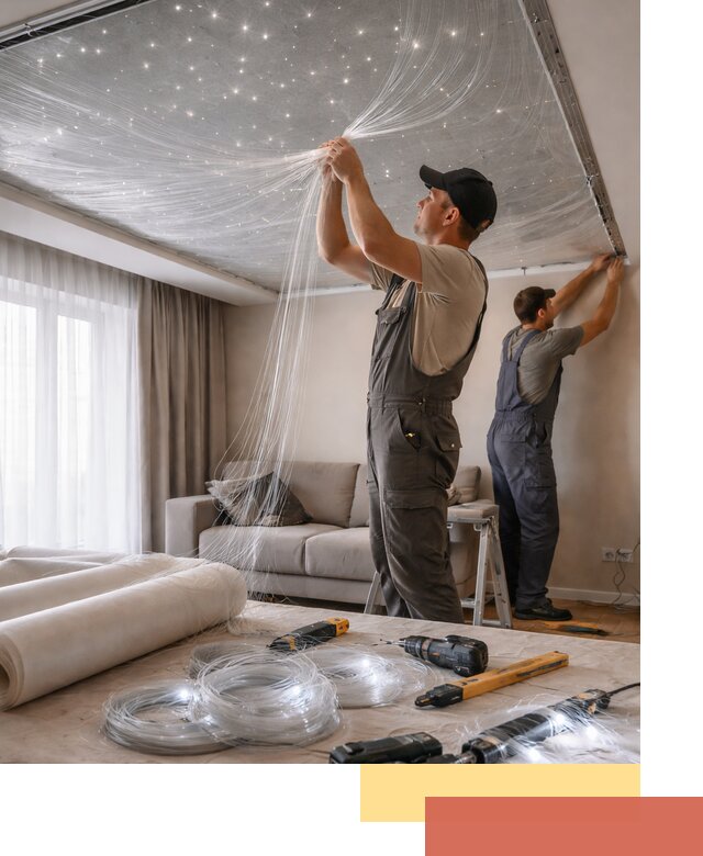 Монтаж натяжного потолка «Звездное небо» в Карталах