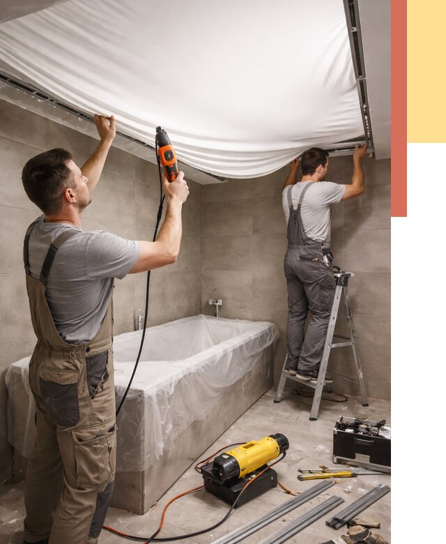 Монтаж натяжного потолка в ванной в Карталах от 1252 руб. под ключ | ОТДЕЛОЧНИК-Крт