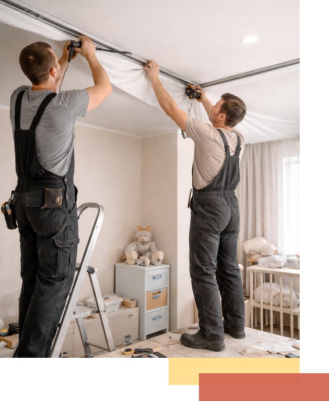 Монтаж натяжного потолка в детской комнате в Карталах