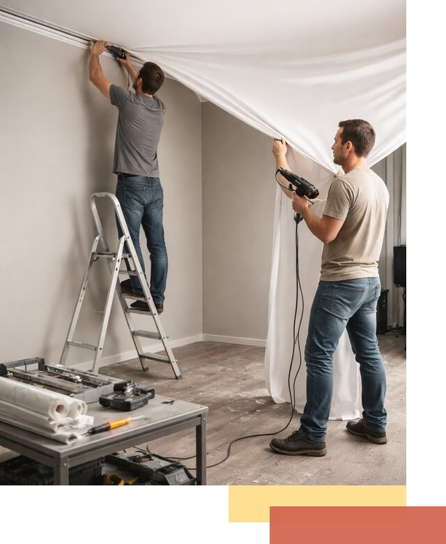 Монтаж натяжного потолка в студии в Карталах