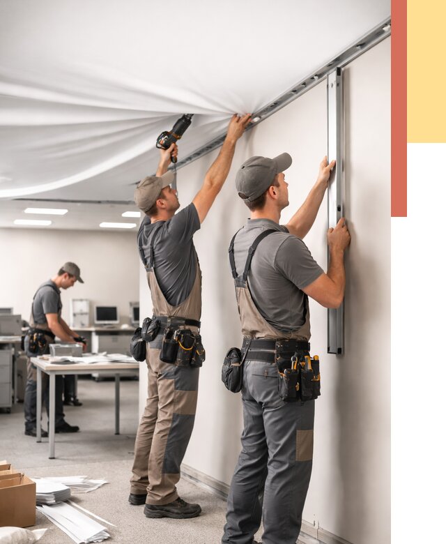 Монтаж натяжного потолка в офисе в Карталах от 469 руб/м² — быстро и недорого | ОТДЕЛОЧНИК-Крт