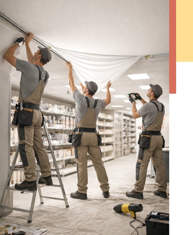 Монтаж натяжного потолка в магазине в Карталах от 4694 руб. быстро и недорого | ОТДЕЛОЧНИК-Крт