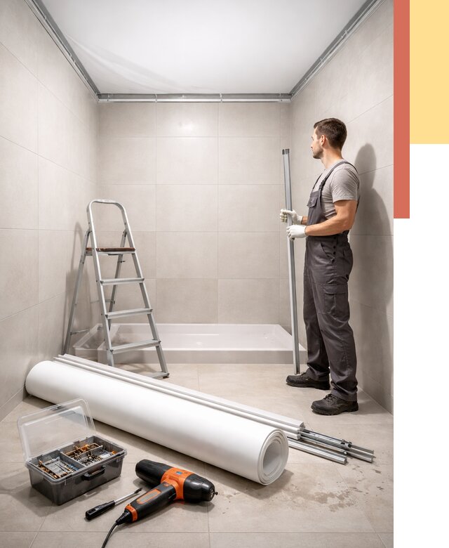 Монтаж натяжного потолка в санузле в Карталах от 1930 руб. — ОТДЕЛОЧНИК-Крт