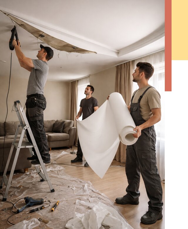 Замена полотна натяжного потолка в Карталах от 9909 руб. быстро и недорого | ОТДЕЛОЧНИК-Крт