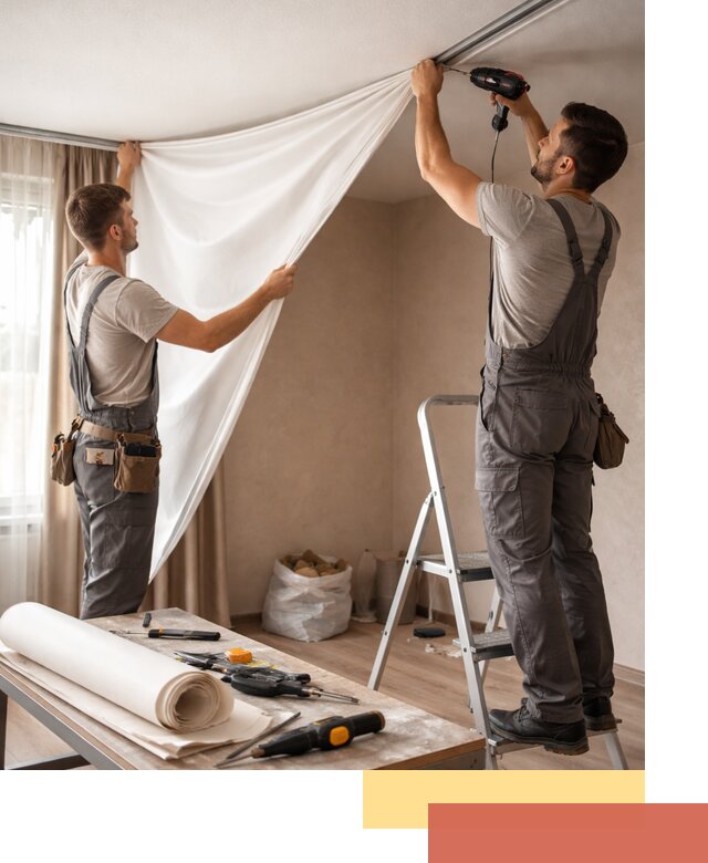 Замена полотна натяжного потолка в Карталах быстро и качественно